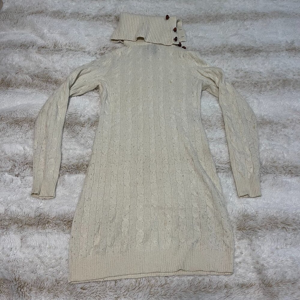 RARE Vintage RL RUGBY Cable Knit Turtleneck Sweater Dress in Cream Small